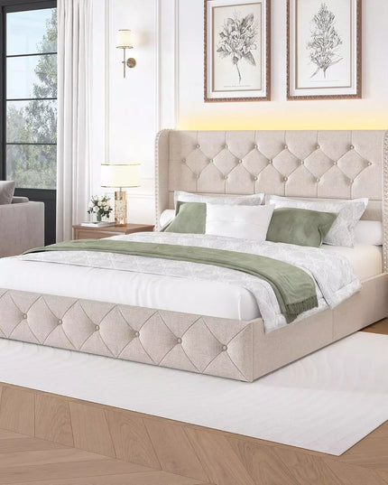 Korav Upholstered Bed Frame with Storage Drawers and LED lights