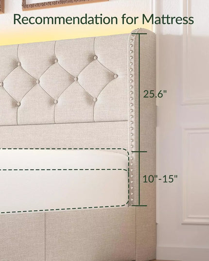 Korav Upholstered Bed Frame with Storage Drawers and LED lights