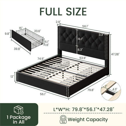 Veva Velvet Upholstered Bed Frame with Storage, 4 Drawers