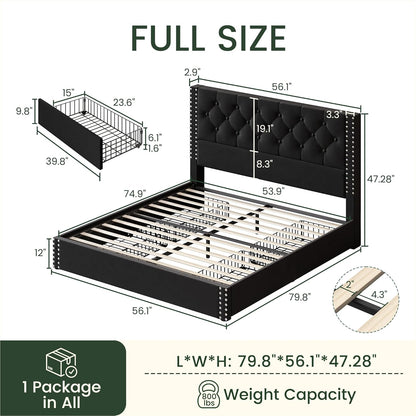 Vella Linen Upholstered Bed Frame with Storage, 4 Drawers