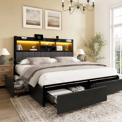 Softo Luxe Storage Bookcase Wood Bed Frame