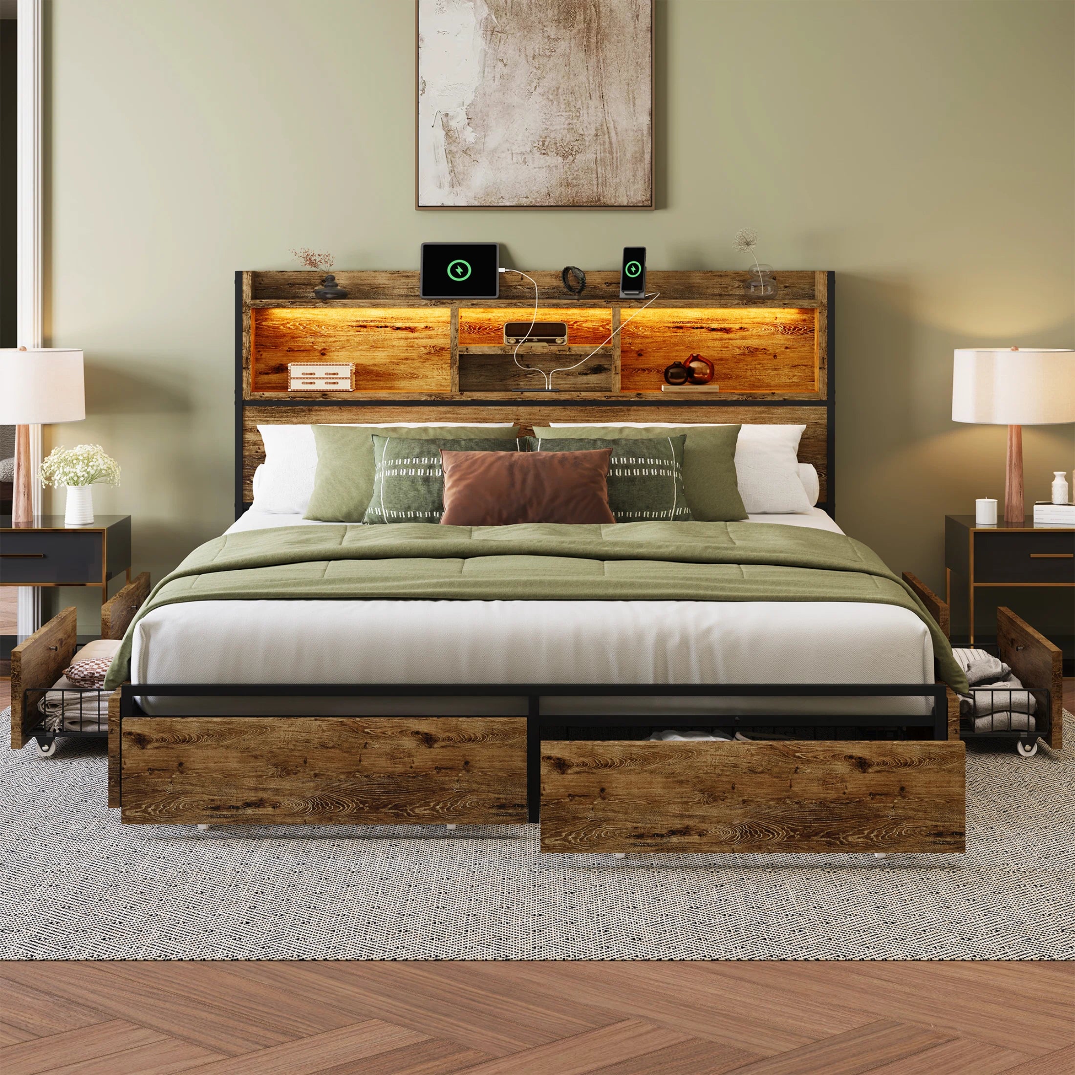 Softo Luxe Storage Bookcase Wood Bed Frame
