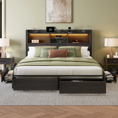 Softo Luxe Storage Bookcase Wood Bed Frame