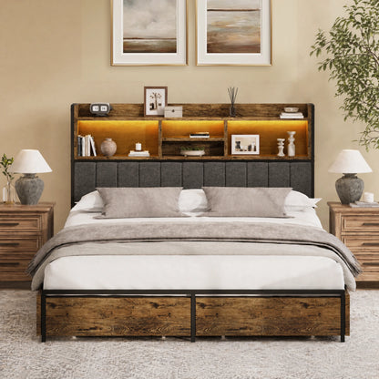 Softo Luxe Storage Bookcase Wood Bed Frame