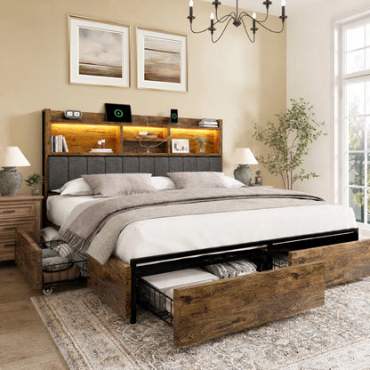 Softo Luxe Storage Bookcase Wood Bed Frame