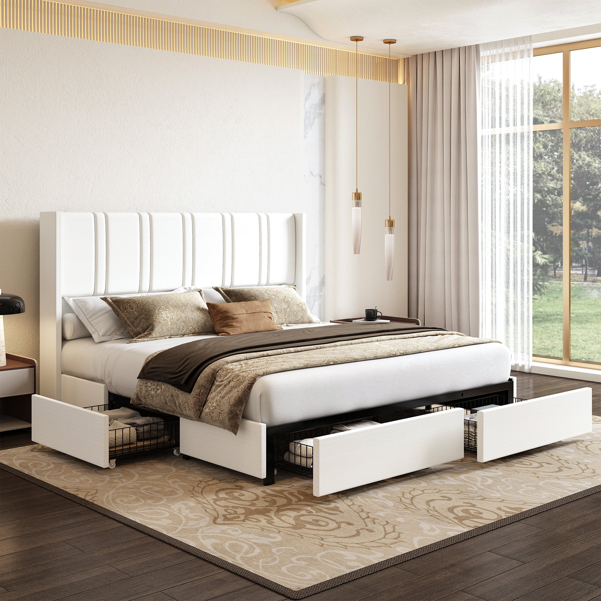 Modro Linen Bed Frame With Storage