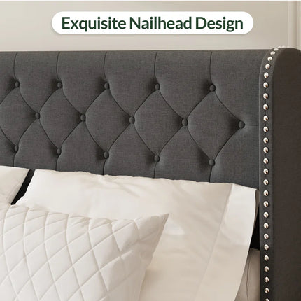 Koral Upholstered King Size Bed Frame with Storage Drawers,Tufted Wingback Headboard