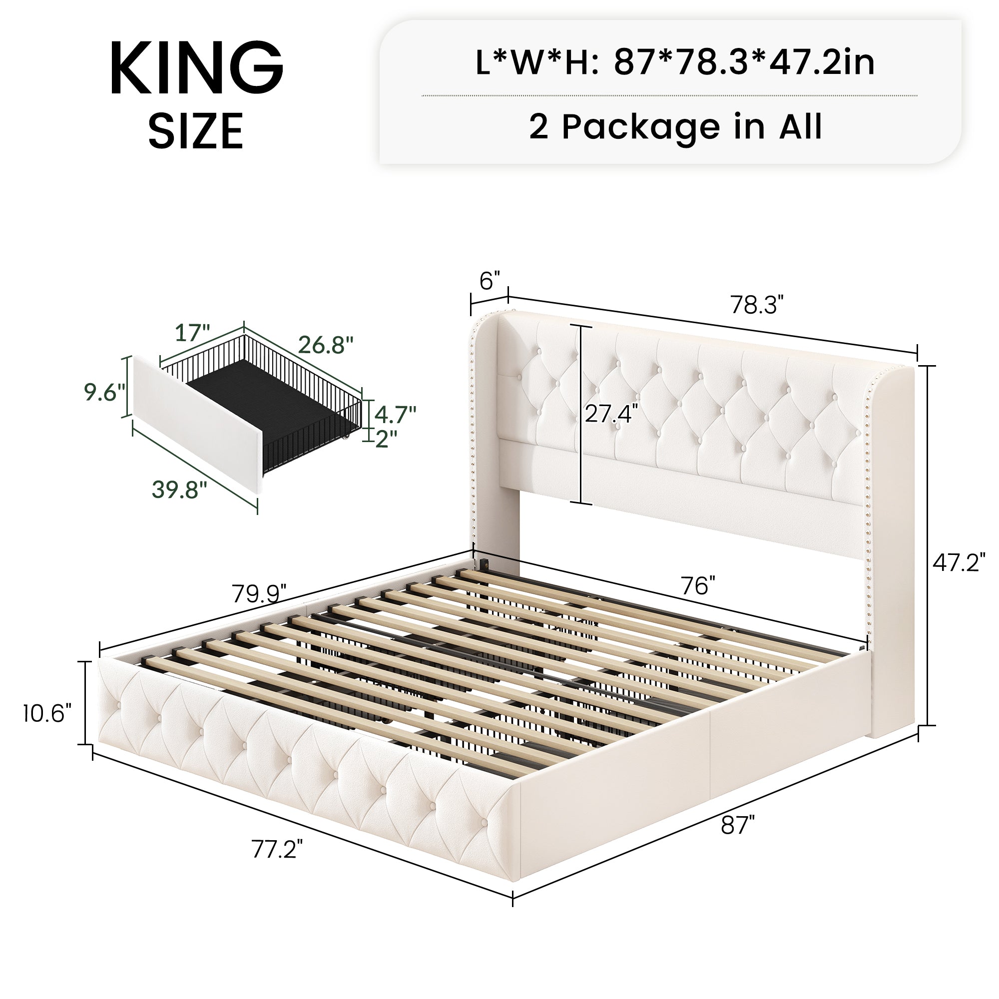 Korav Upholstered Bed Frame with Storage Drawers and LED lights