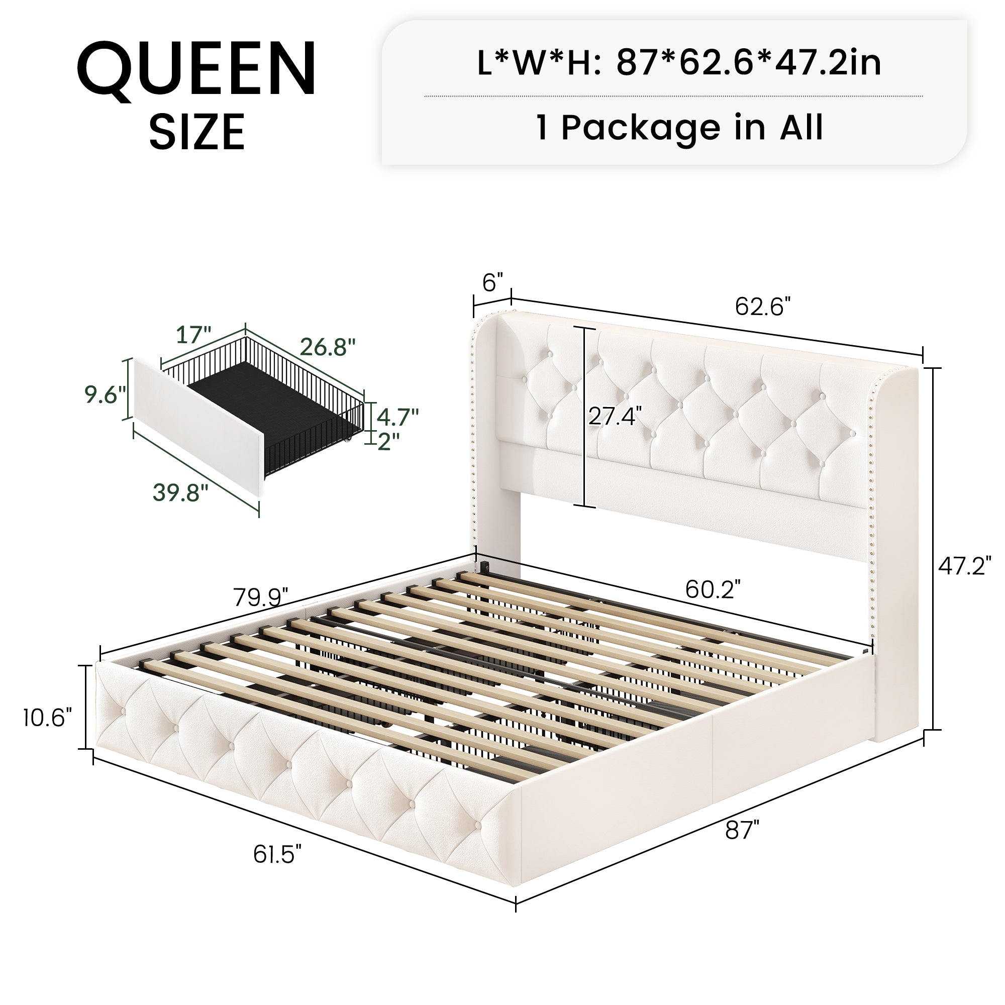 Korav Upholstered Bed Frame with Storage Drawers and LED lights