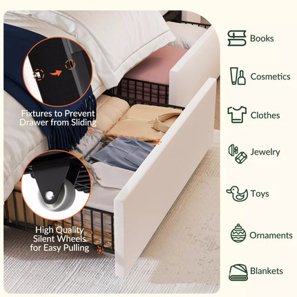 Liora Upholstered Bed Frame with 4 Storage Drawers, Velvet Tufted Butoon Wingback Headboard,LED Lights