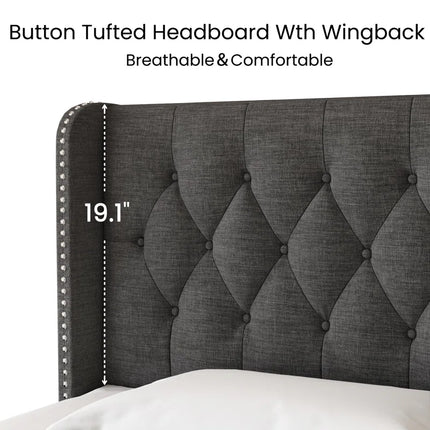 Koral Upholstered King Size Bed Frame with Storage Drawers,Tufted Wingback Headboard