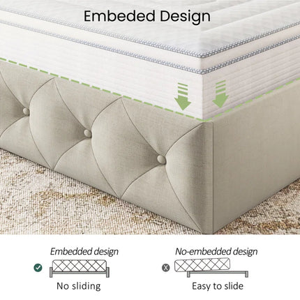 Koral Upholstered King Size Bed Frame with Storage Drawers,Tufted Wingback Headboard