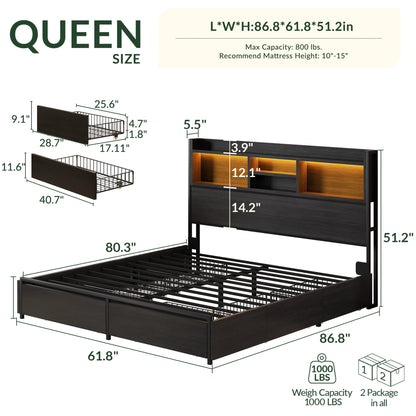 Softo Luxe Storage Bookcase Wood Bed Frame