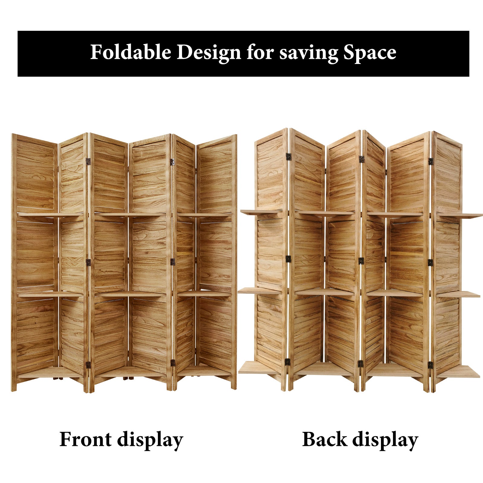 SYLO 5.6ft Folding Wood Room Divider with Shelves