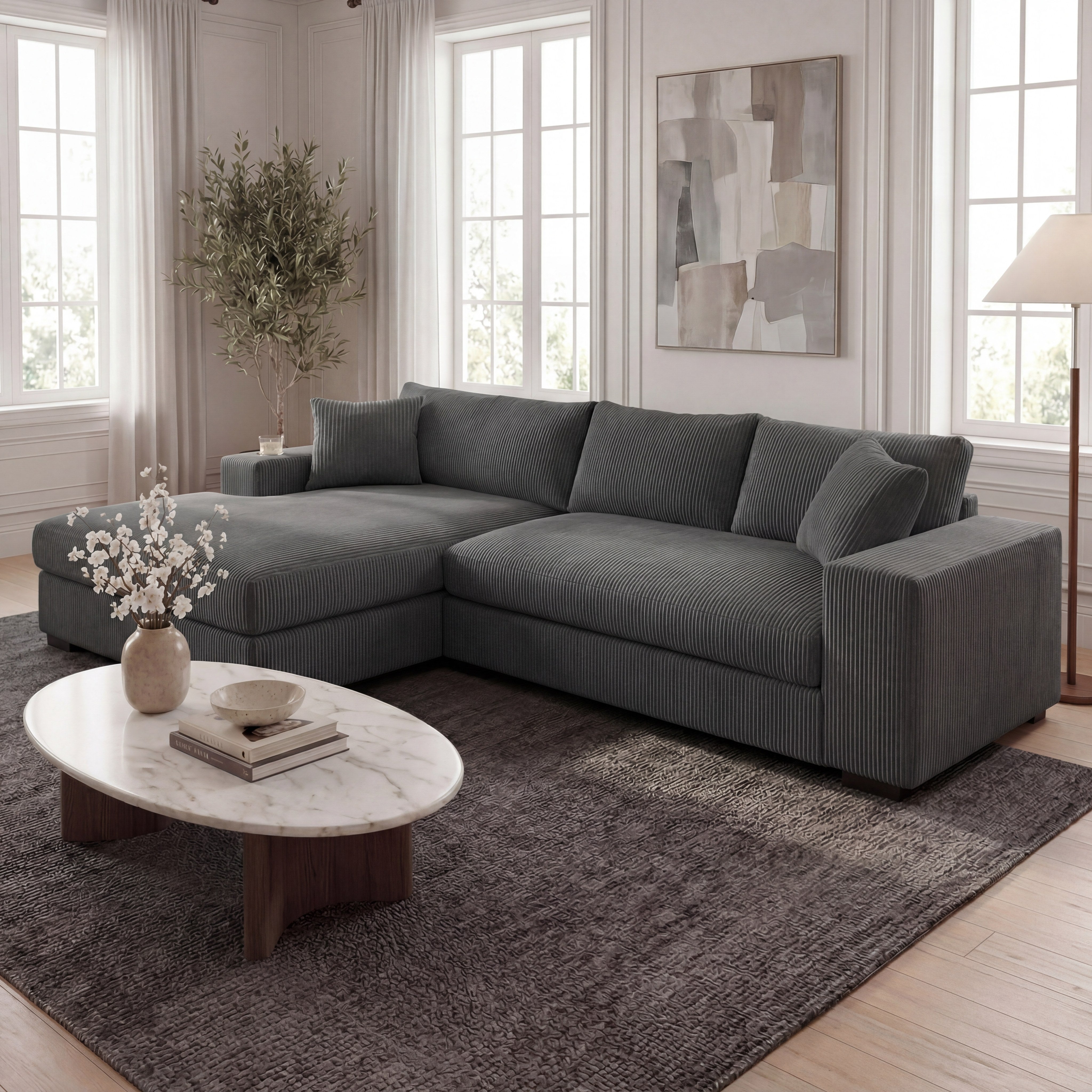 Kova 111" L-Shaped Chaise Longue Sofa  | USB-C Charging  |  Cup Holders