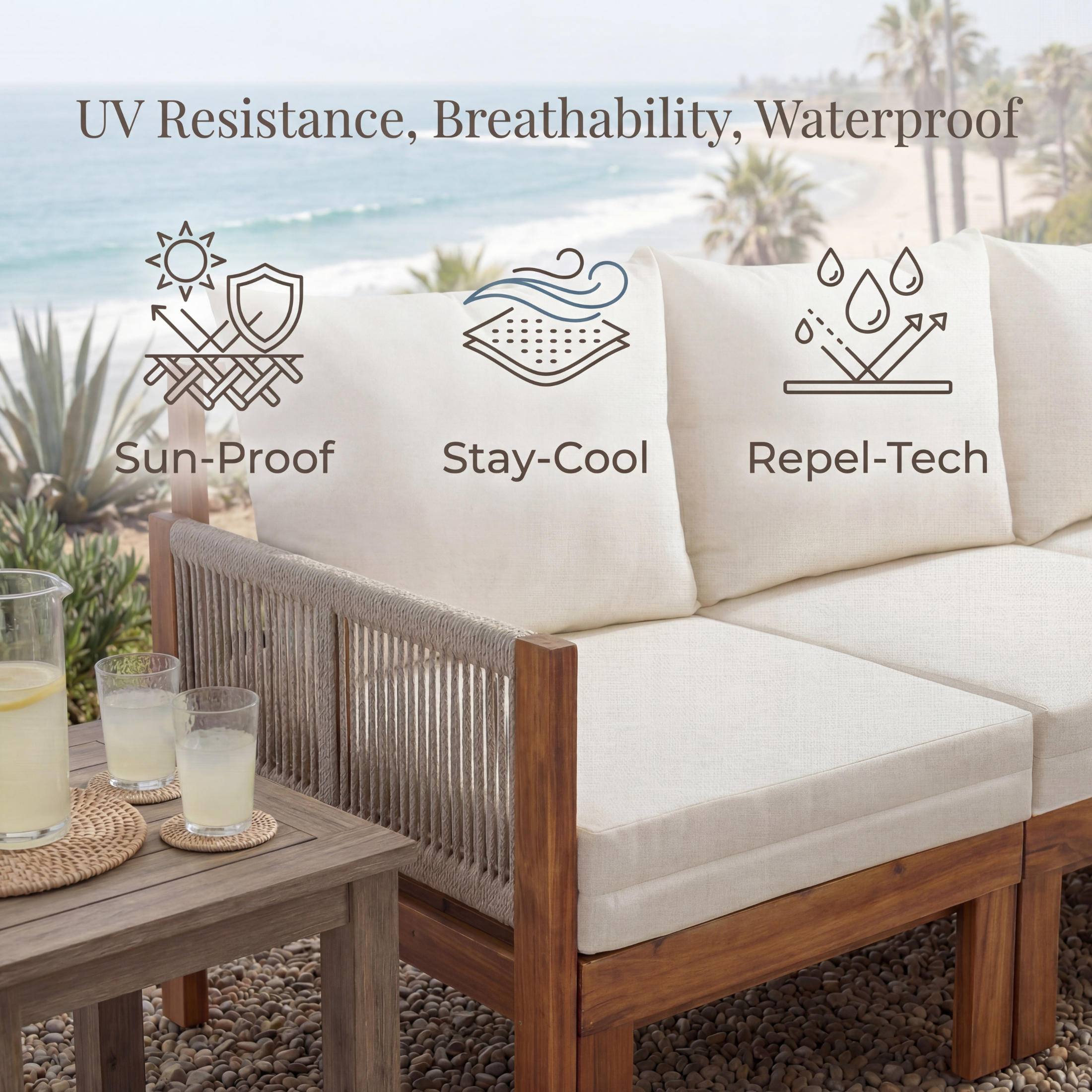 Luvia 3 Seat Acacia Wood Outdoor Sofa, 4 in 1 All-Weather Daybed