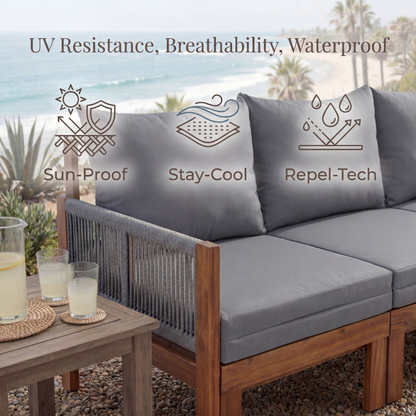 Luvia 3 Seat Acacia Wood Outdoor Sofa, 4 in 1 All-Weather Daybed