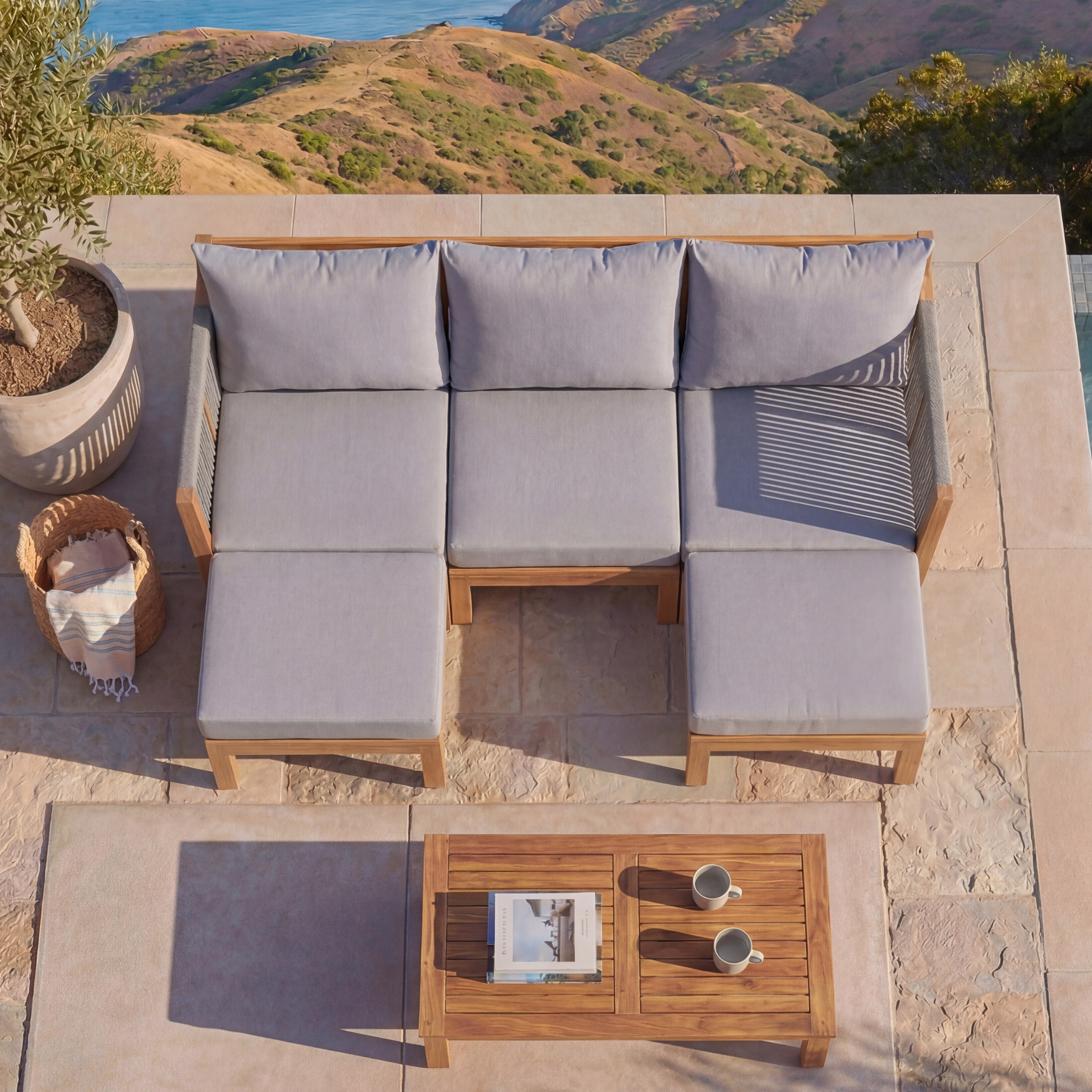 Luvia 3 Seat Acacia Wood Outdoor Sofa, 4 in 1 All-Weather Daybed