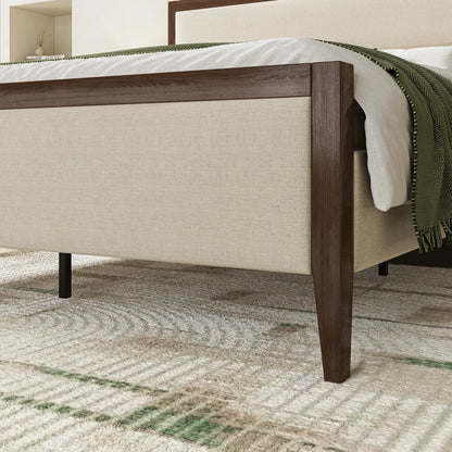 Sevan Solid Wood Upholstered Platform Bed with Charging Station