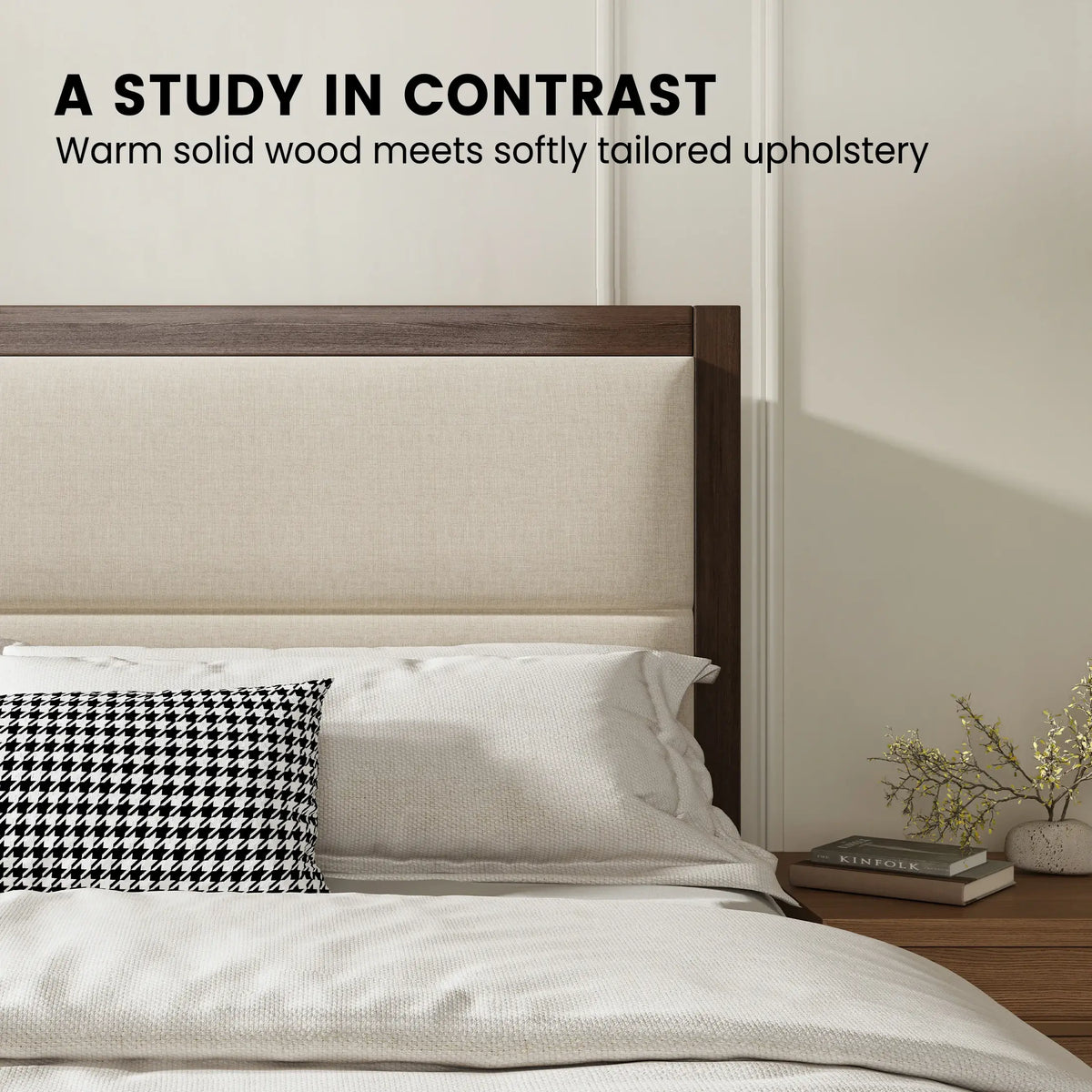 Sevan Solid Wood Upholstered Platform Bed with Charging Station