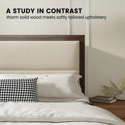 Sevan Solid Wood Upholstered Platform Bed with Charging Station