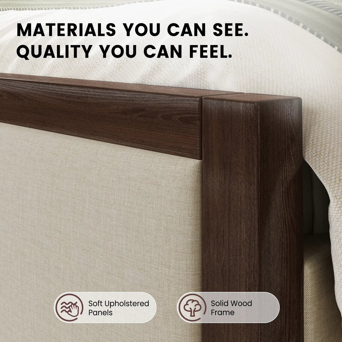 Sevan Solid Wood Upholstered Platform Bed with Charging Station