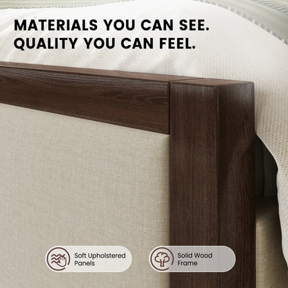 Sevan Solid Wood Upholstered Platform Bed with Charging Station