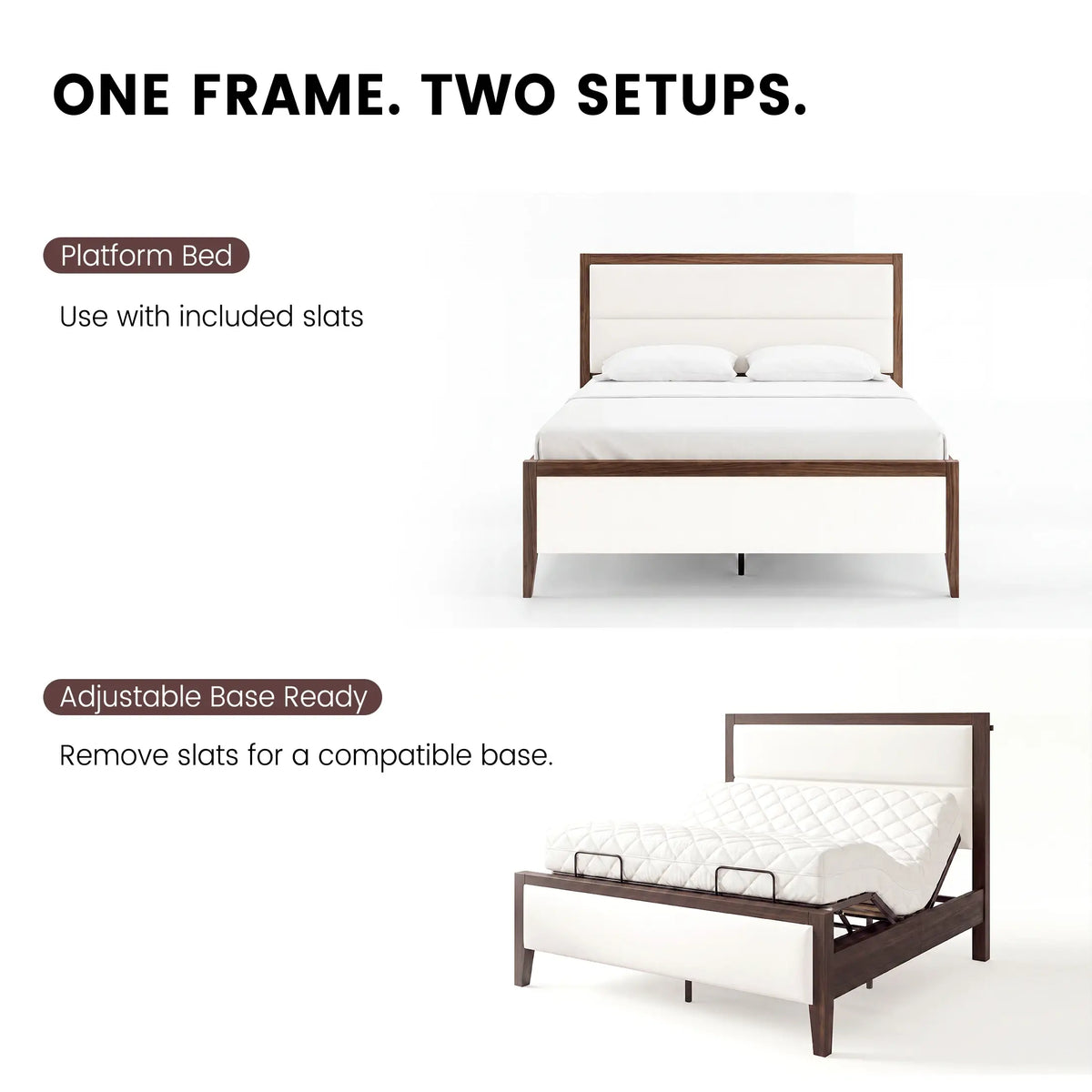 Sevan Solid Wood Upholstered Platform Bed with Charging Station