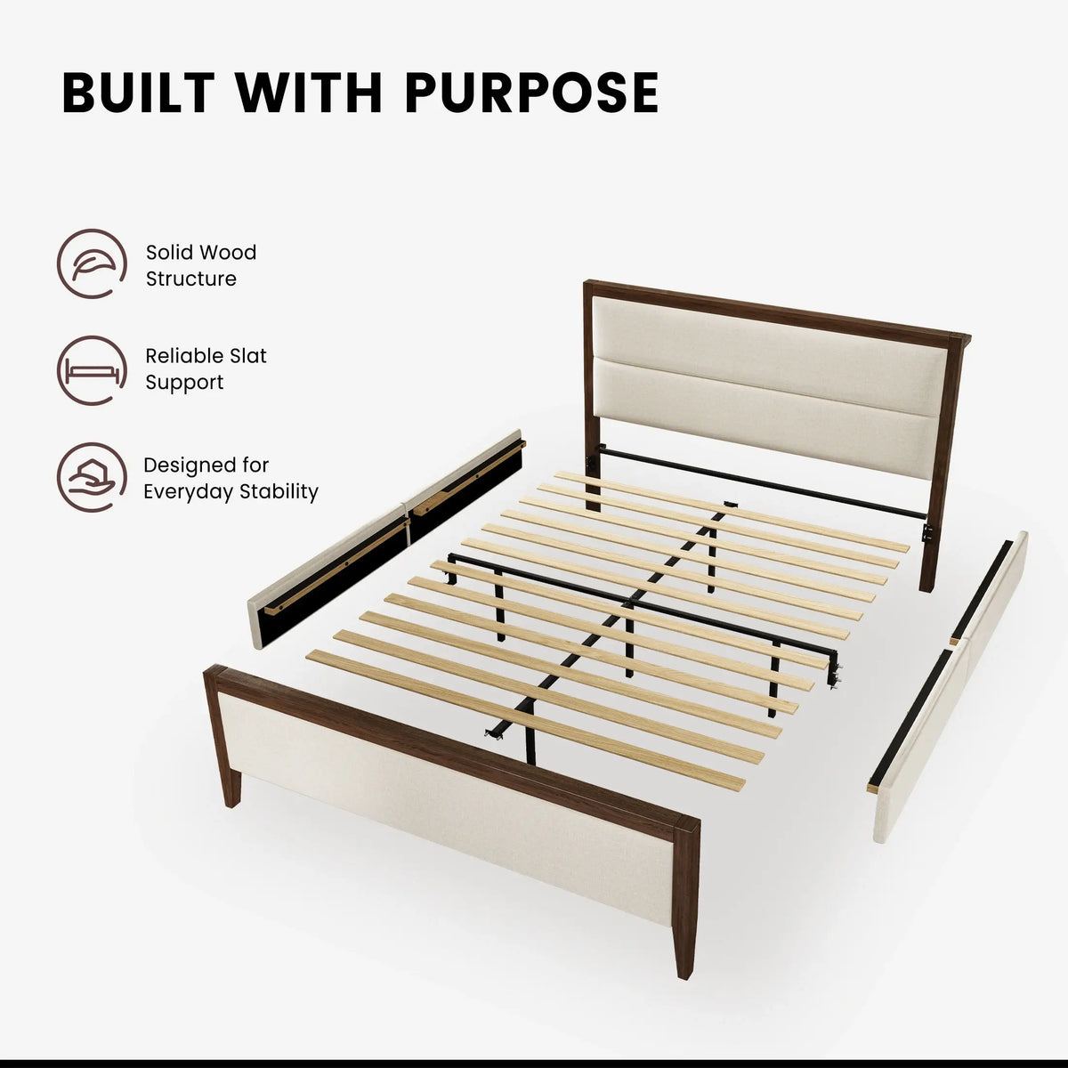 Sevan Solid Wood Upholstered Platform Bed with Charging Station