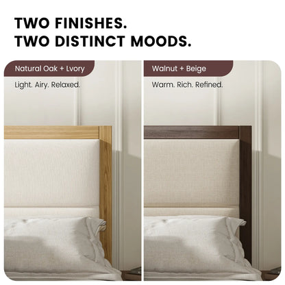 Sevan Solid Wood Upholstered Platform Bed with Charging Station