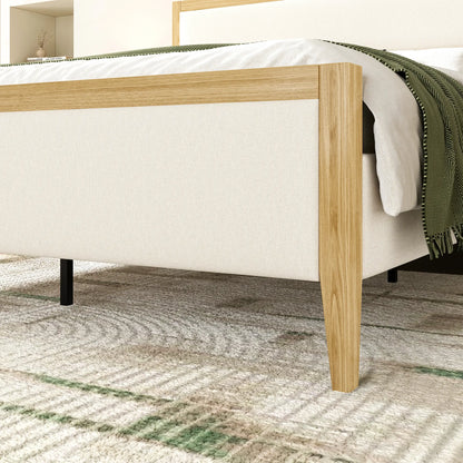Sevan Solid Wood Upholstered Platform Bed with Charging Station
