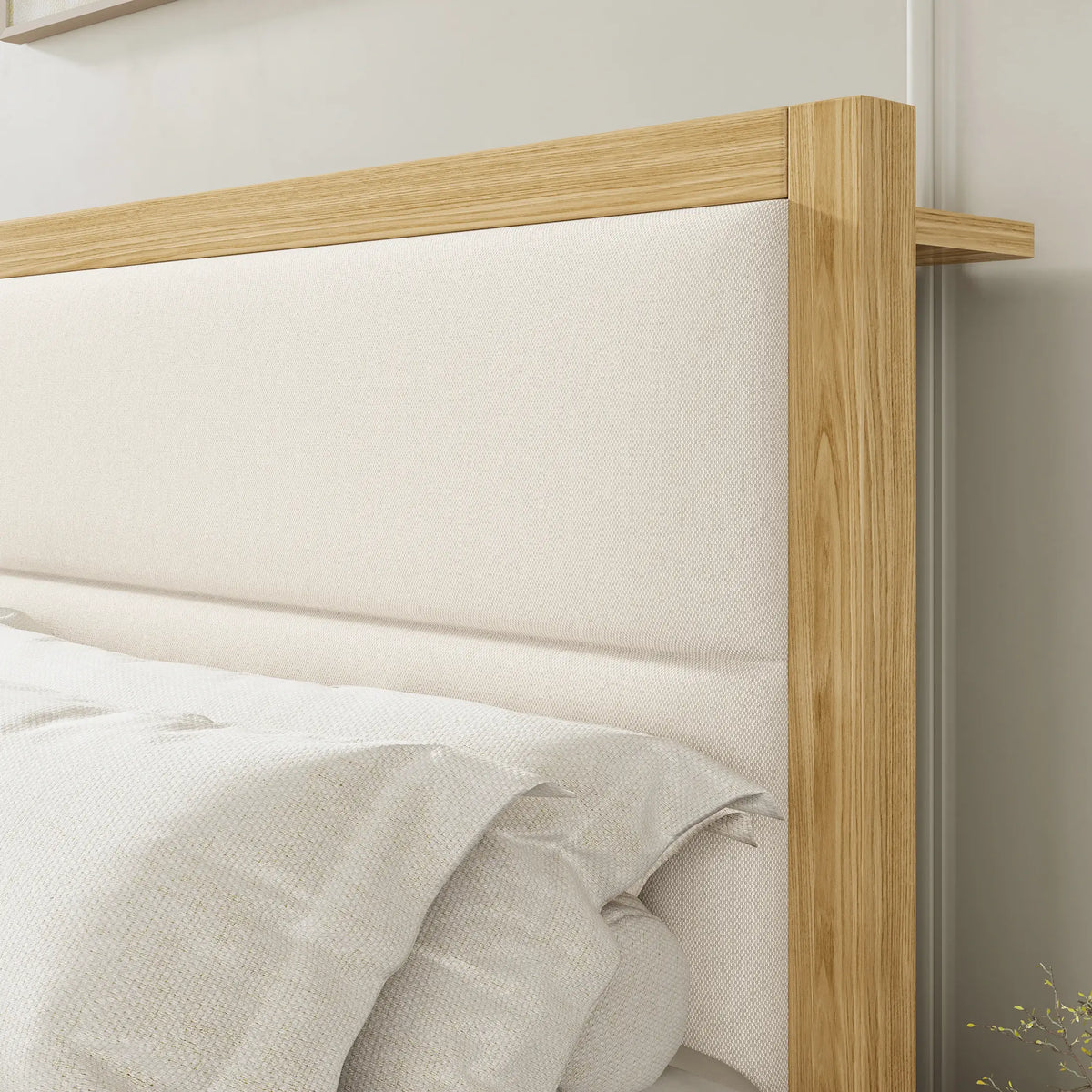 Sevan Solid Wood Upholstered Platform Bed with Charging Station