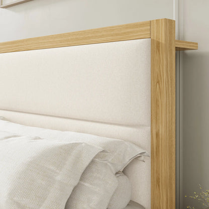 Sevan Solid Wood Upholstered Platform Bed with Charging Station