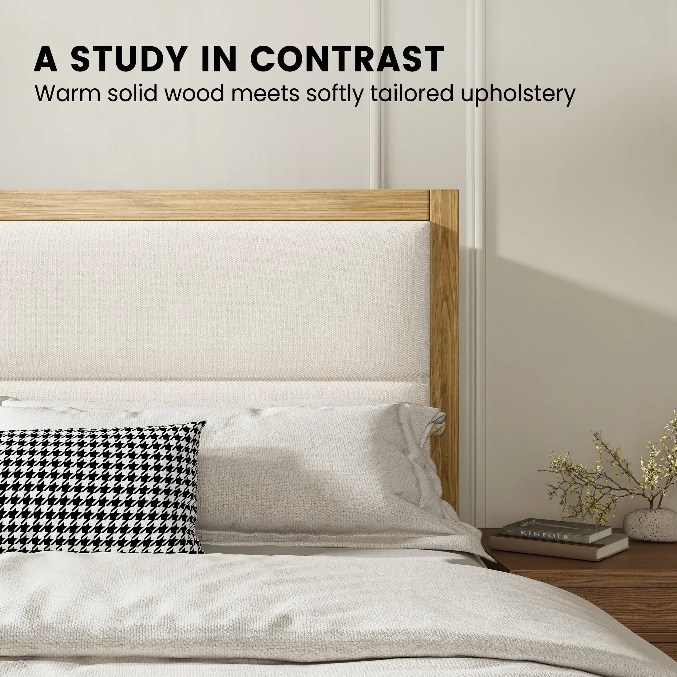 Sevan Solid Wood Upholstered Platform Bed with Charging Station
