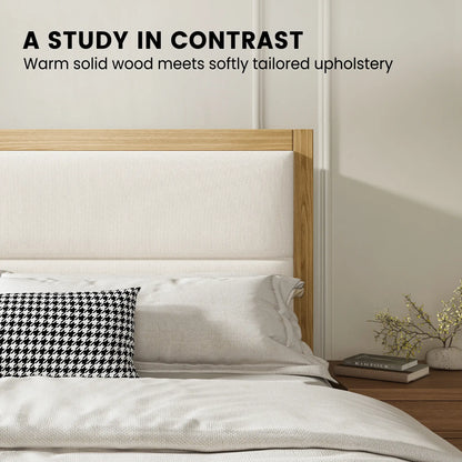 Sevan Solid Wood Upholstered Platform Bed with Charging Station
