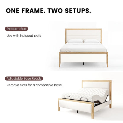 Sevan Solid Wood Upholstered Platform Bed with Charging Station