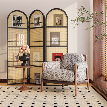 Bold black wooden folding privacy screen creating a stylish separation in a contemporary studio apartment