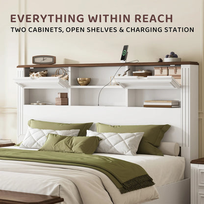 Farmhouse Storage Bed with Bookcase & Charging Station
