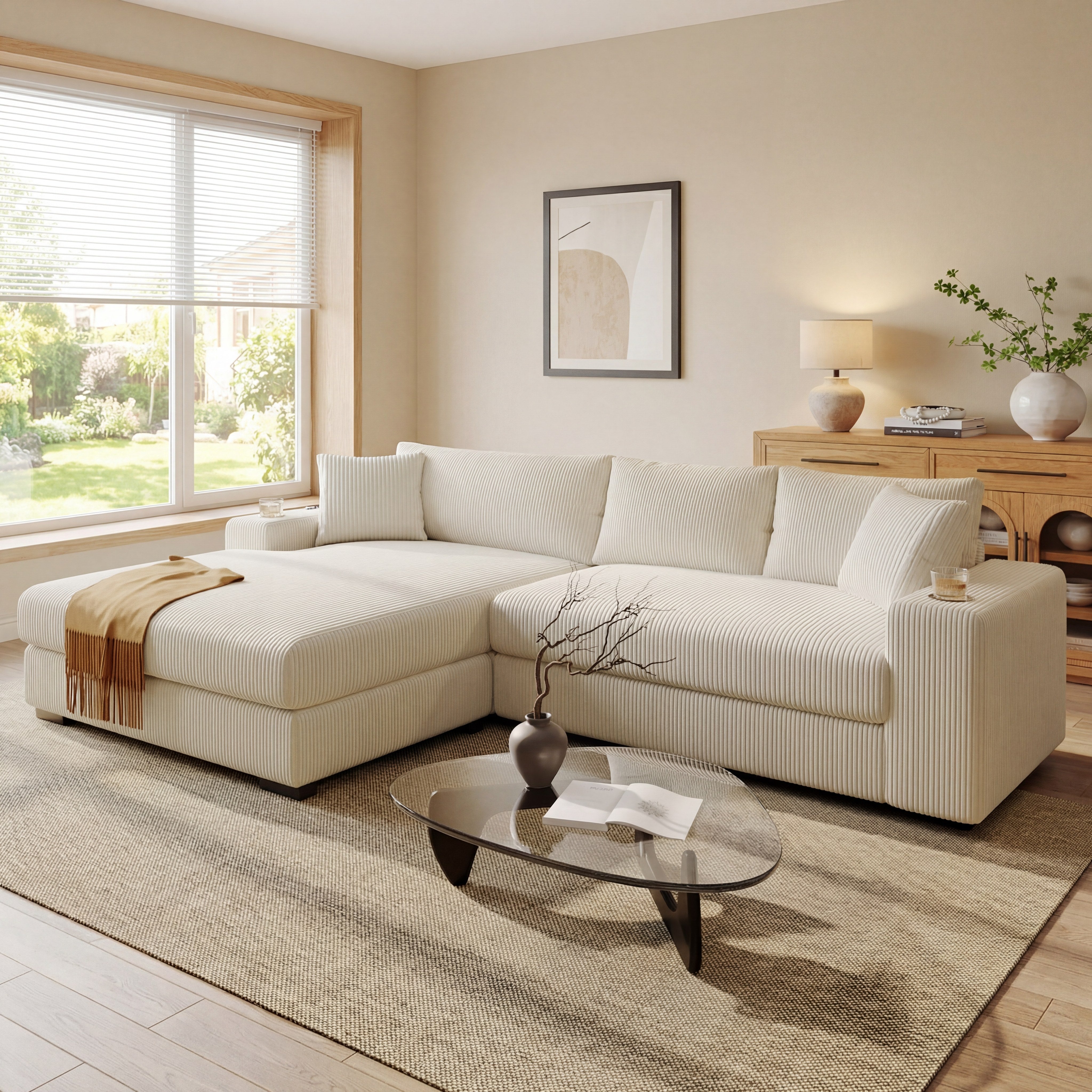 Kova 111" L-Shaped Chaise Longue Sofa  | USB-C Charging  |  Cup Holders