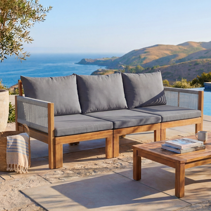 Luvia 3 Seat Acacia Wood Outdoor Sofa, 4 in 1 All-Weather Daybed