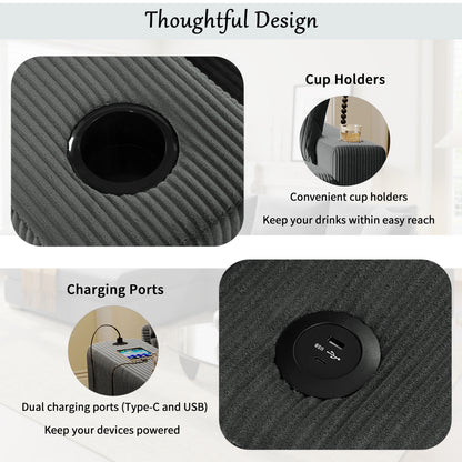 Kova 111" L-Shaped Chaise Longue Sofa  | USB-C Charging  |  Cup Holders