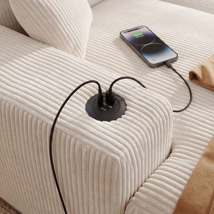 Kova 111" L-Shaped Chaise Longue Sofa  | USB-C Charging  |  Cup Holders