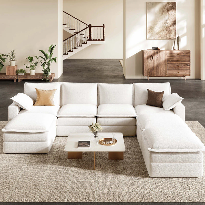 Densa U-Shaped  125" Sectional Cloud Sofa | 7-Seater Spring Cusion | 125"L