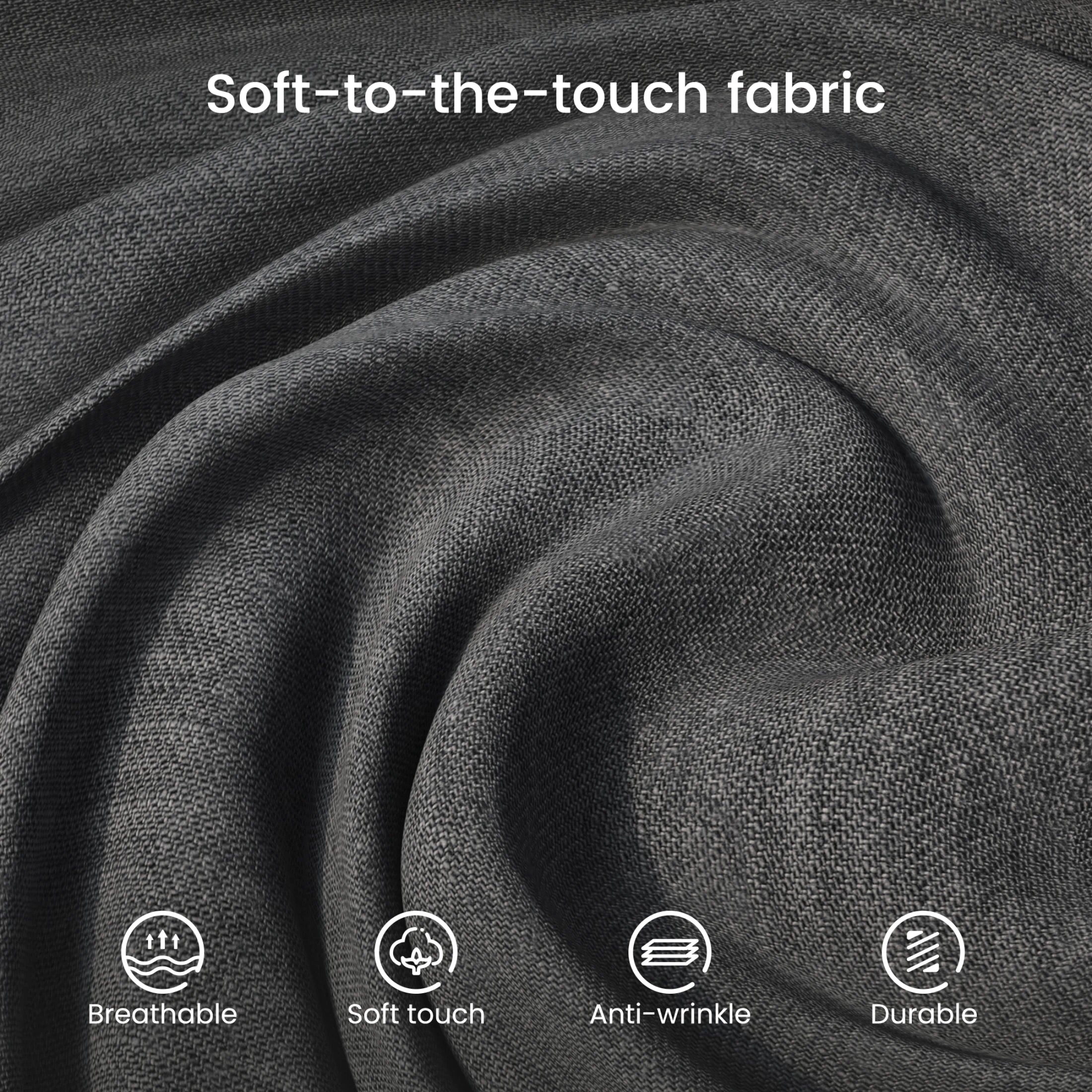 Close-up of the breathable and durable fabric on the Densa **dark gray sectional sofa**, a **u shape 7 seater** cloud sofa with **movable ottomans** for ultimate comfort