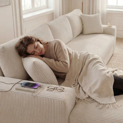 Kova 111" L-Shaped Chaise Longue Sofa  | USB-C Charging  |  Cup Holders