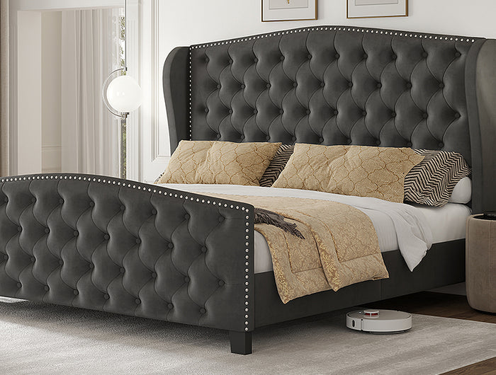 upholstered wingback bed 
