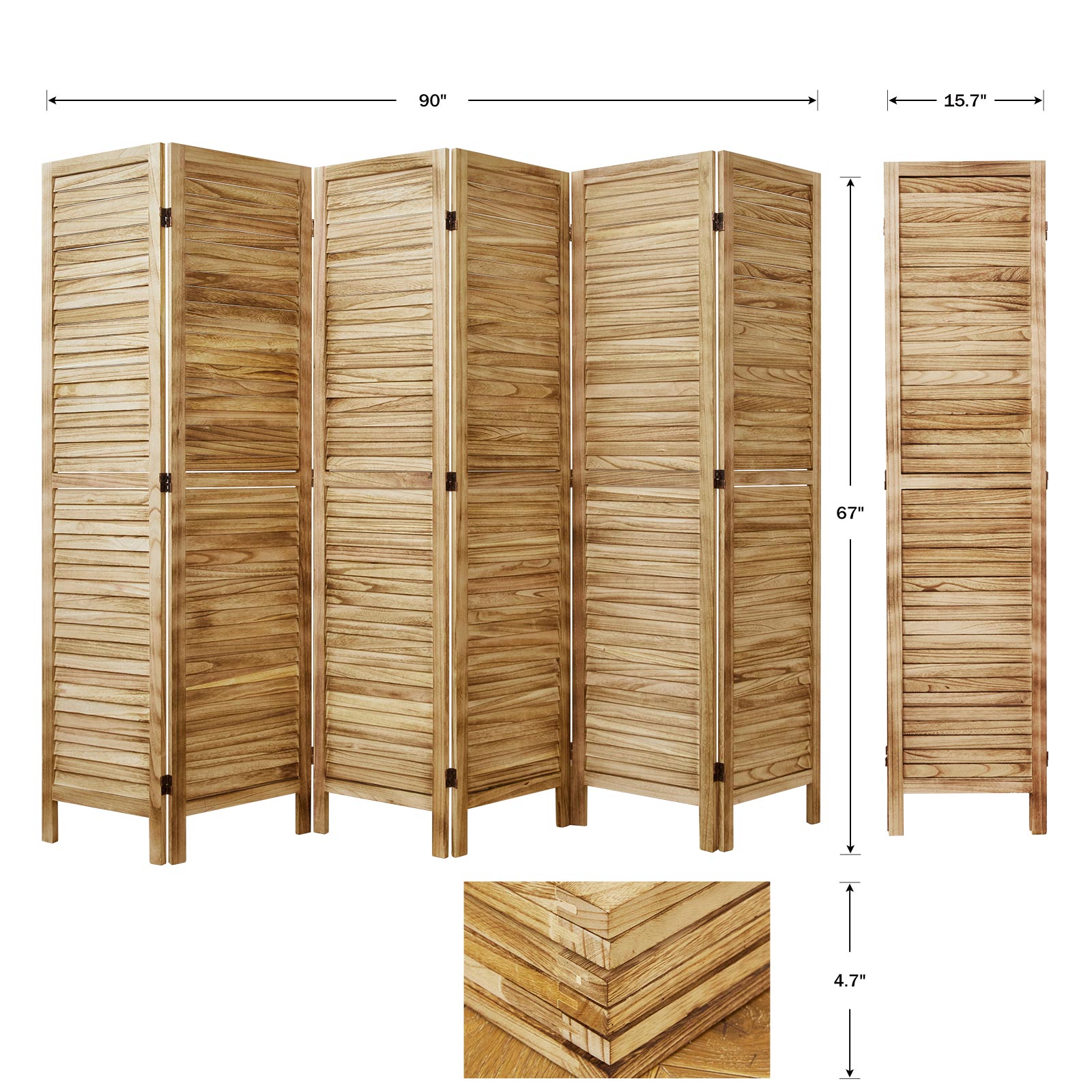 Classic 67" Louvered Wooden Room Divider