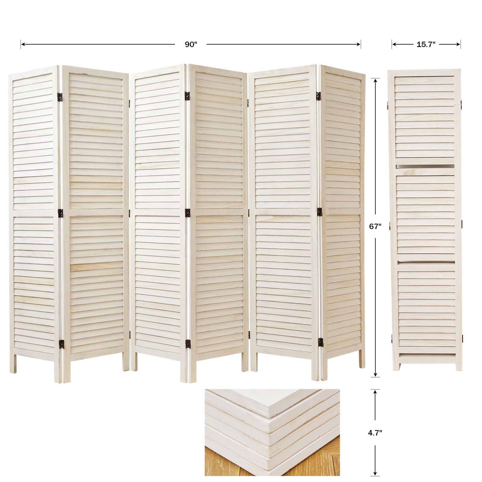 Classic 67" Louvered Wooden Room Divider