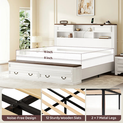 Farmhouse Storage Bed with Bookcase & Charging Station