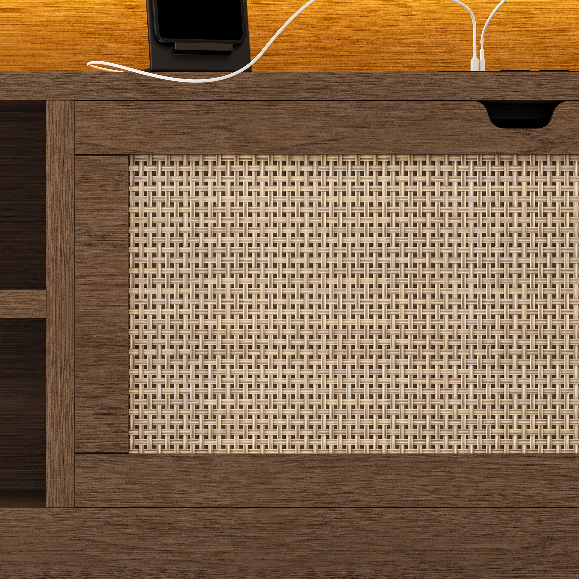 Boho Chic Rattan Storage Bookcase Bed Frame